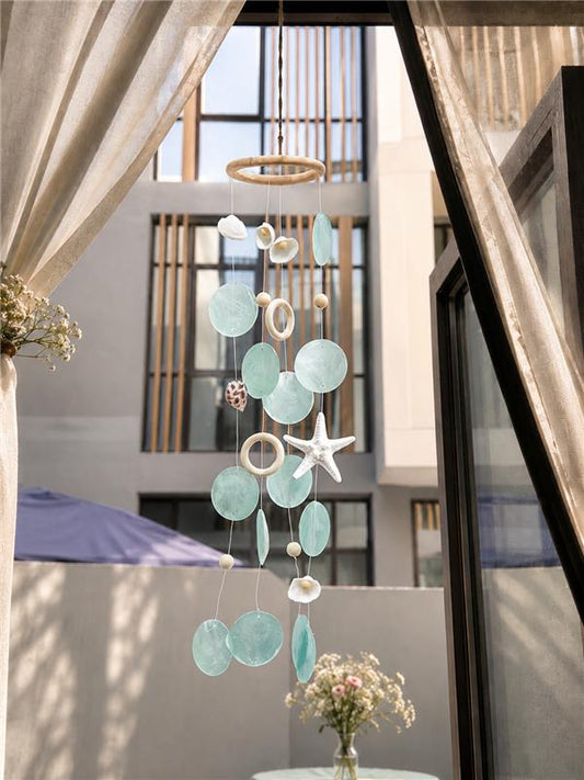 Ocean blue capiz shells windchimes