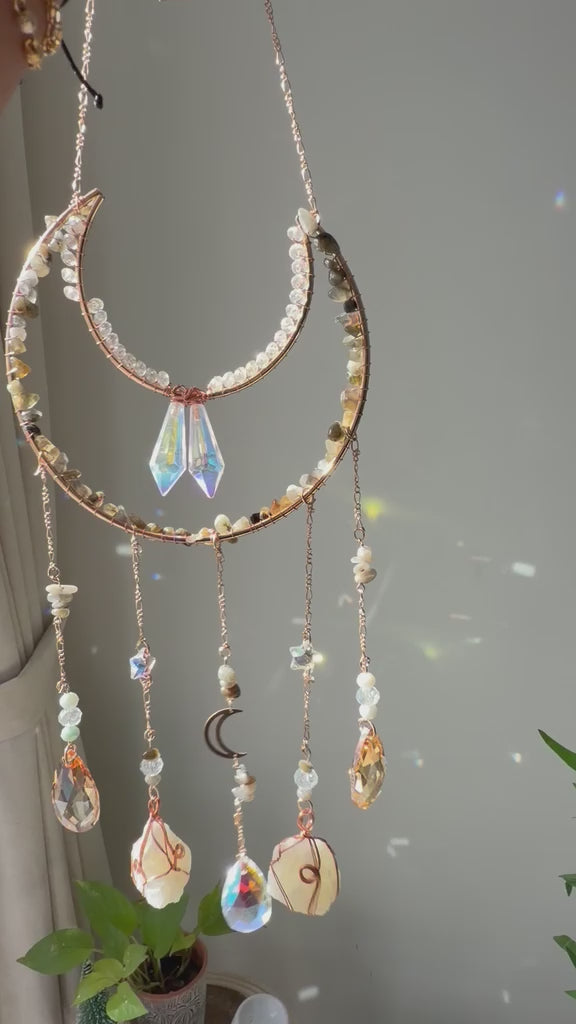 Natural Crystal Moon Suncatcher